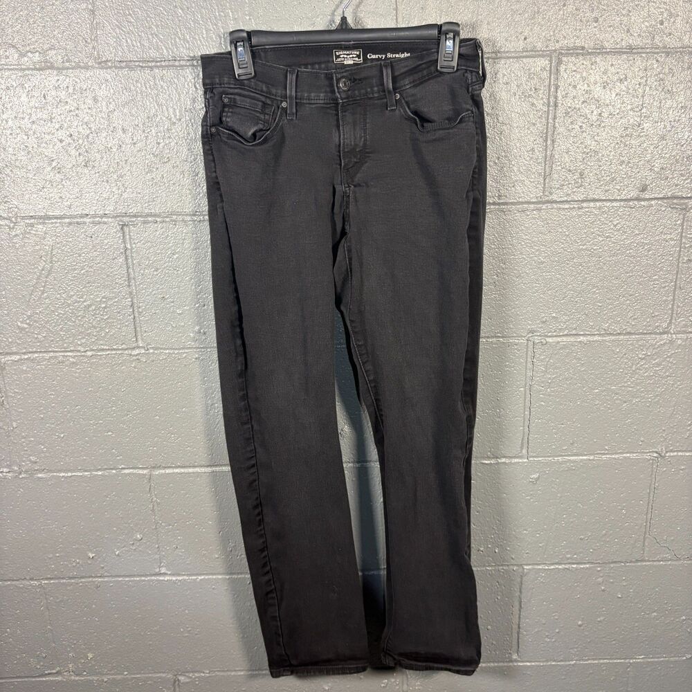 Signature Levi Strauss Curvy Straight Jeans Womens 8M 29x32 Black Stretch Denim